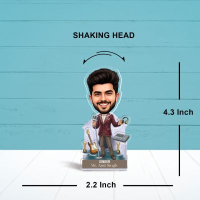 Personalized Male Singer Bobblehead Caricature Musical Gift for Artists, Vocalists, Musicians, and Aspiring Singers Music Themed Studio Desk Decor Battery Powered Moving Head